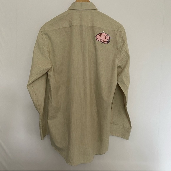 Las Olas Pigs Piggies Patches Button Down Shirt Women Small Tan Stripes‎ - Picture 2 of 10